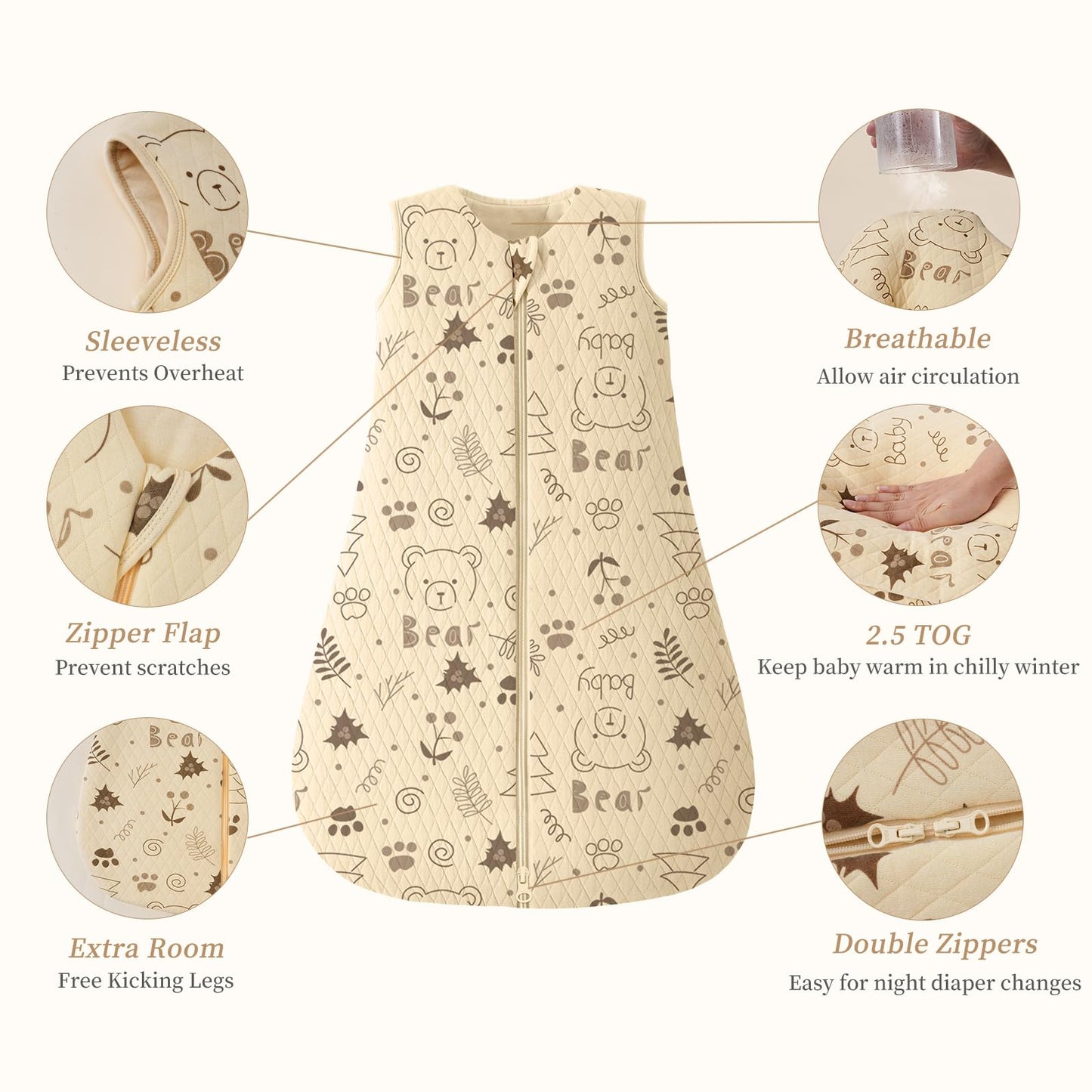 Looxii Baby Winter Sleeping Bag, Cotton, 2.5 Tog, Warm Winter Sleeping Bag, Soft Baby Sleeping Bag, Newborn in 6-12 Months, Perfect for Autumn, Winter