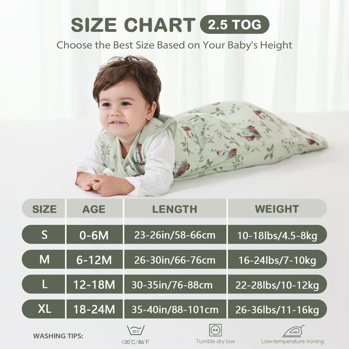 Mosebears Baby Sleeping Bag Winter 2.5 Tog, 100% Cotton Baby Winter Sleeping Bag for Babies 0-24 Months, M (6-12 Months)