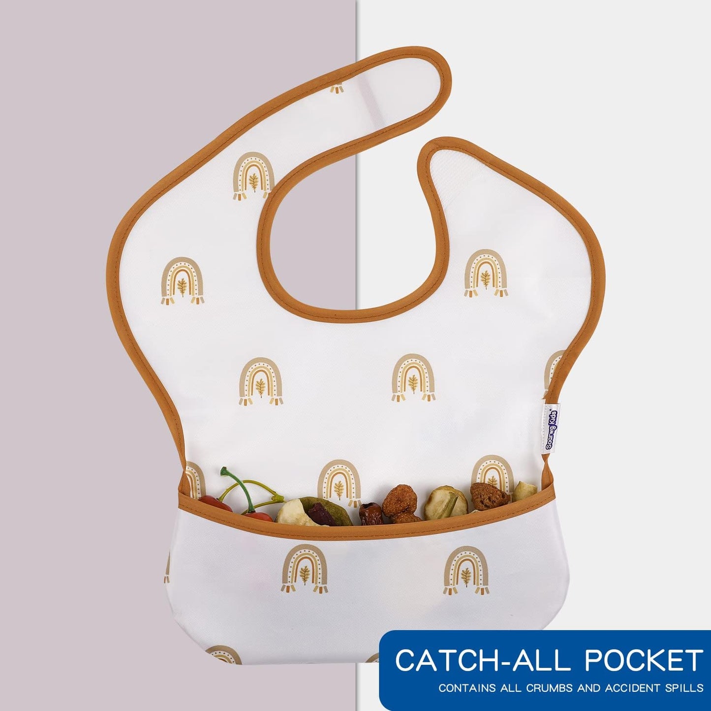 Soarwg Kids Baby Bib Set 5 pcs. Toddler Feeding Bibs with Catch Tray, Velcro Fastener Super Light Waterproof Washable Dirt-resistant