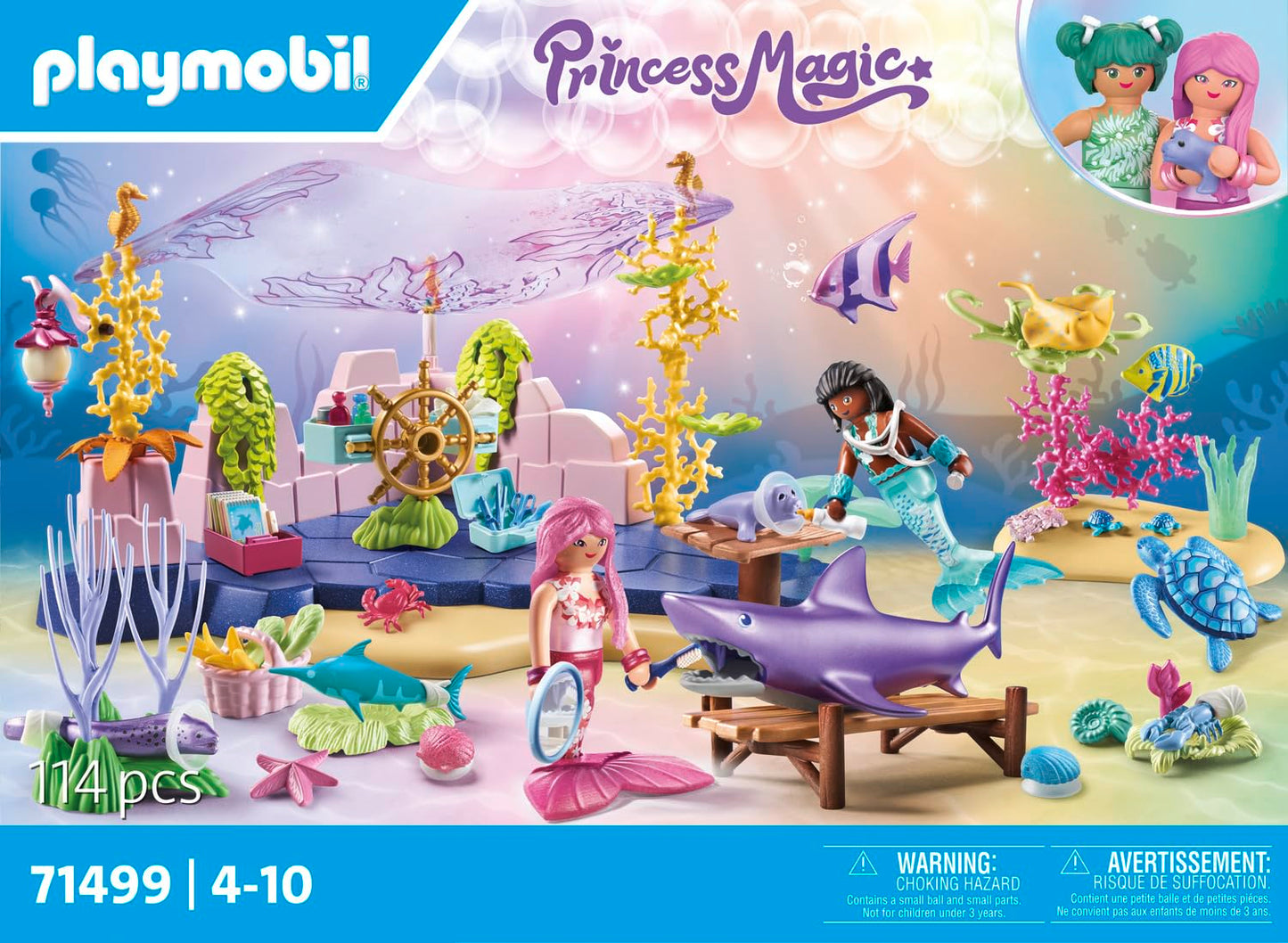 PLAYMOBIL Princess Magic 71499 Underwater Animal Care of Sea Creatures, Loving Care of Sea Animals, Includes Care Station, Bandage and More, Various Toys for Children from 4 Years