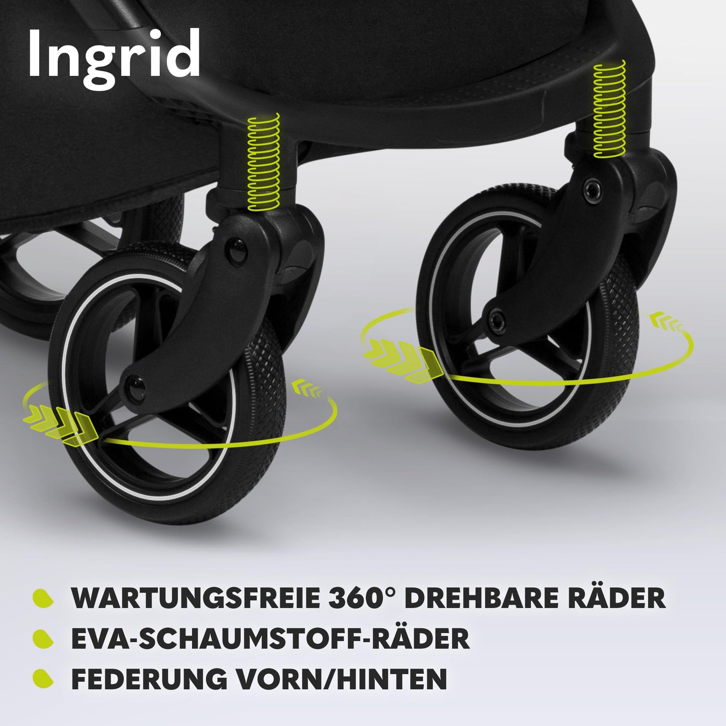 LIONELO INGRID Kinderwagen bis 22 kg von 6 Monaten bis 4 Jahren Große 360° schwenkbare Räder Volle Federung Einhändig zusammenklappbar Verstellbare Rückenlehne und Fußstütze Großes XXL-Verdeck