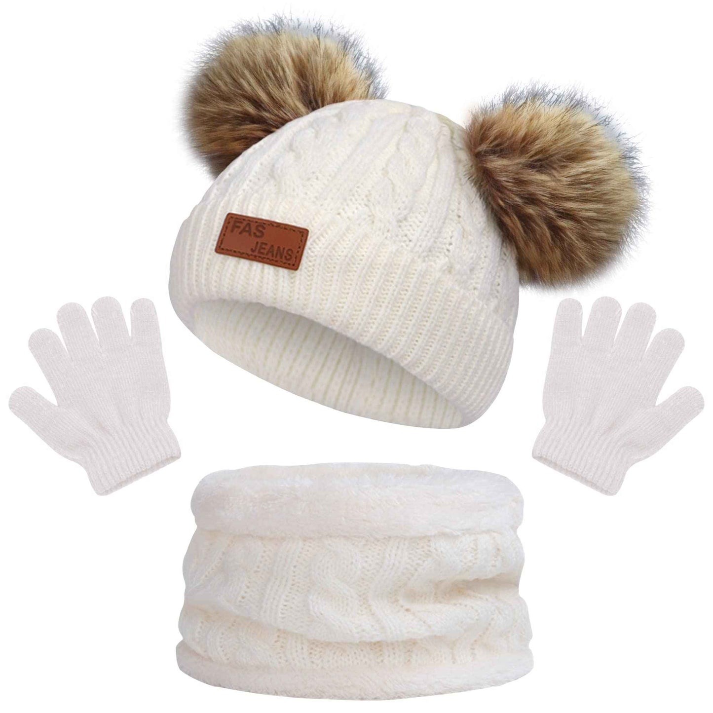 Kinder Wintermütze Schal Handschuhe Set - Strickmütze Beanie Hut für Mädchen Jungen 3-8 Jahre - Warme Winter Bekleidung