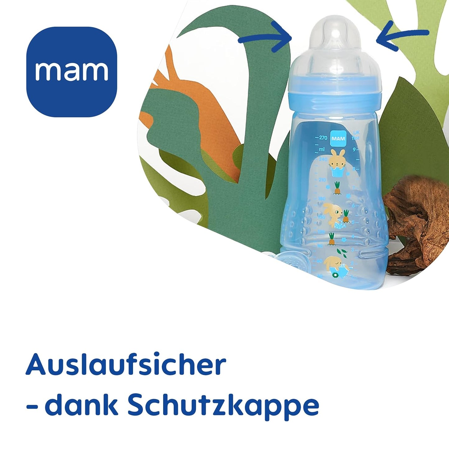 MAM Easy Active Trinkflasche im 2er-Set (330 ml), Baby Trinkflasche inklusive MAM Sauger Größe 2 aus SkinSoft Silikon, Milchflasche mit ergonomischer Form, 4+ Monate, Weltall - Meloni2