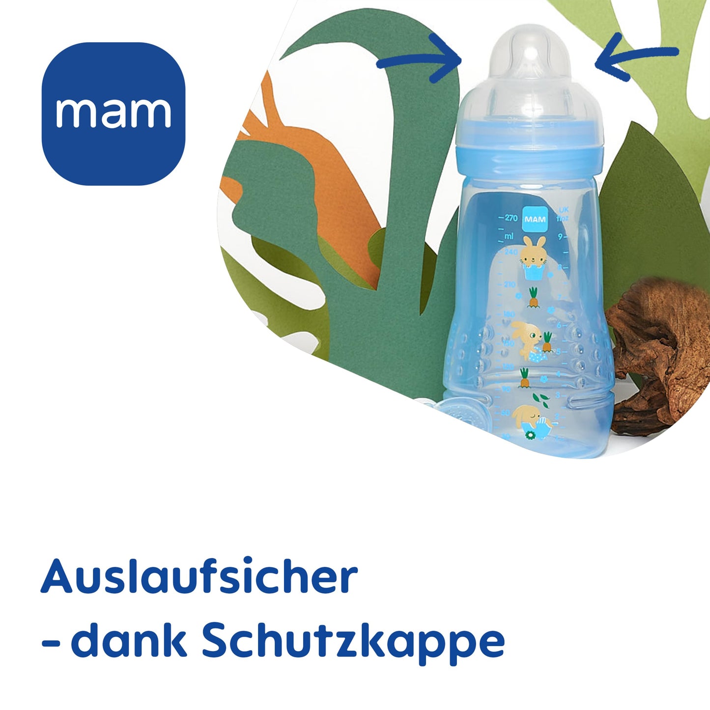 MAM Easy Active Trinkflasche im 2er-Set (330 ml), Baby Trinkflasche inklusive MAM Sauger Größe 2 aus SkinSoft Silikon, Milchflasche mit ergonomischer Form, 4+ Monate, Weltall