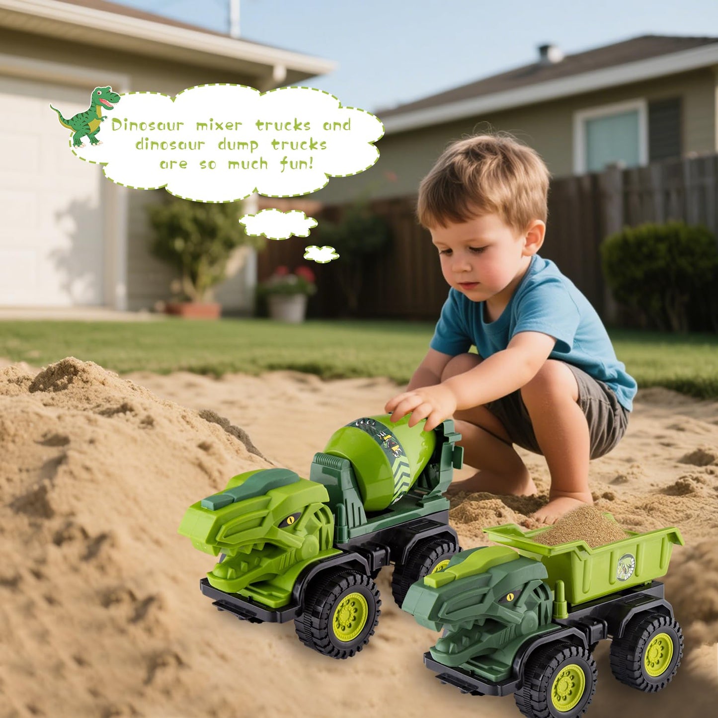Baustellenfahrzeuge ab 3 Jahren, Set mit 3 Dinosaurier-Sandgruben-Spielzeugset mit Bagger, Transporter, Muldenkipper, robustem Sandspielzeugfahrzeugen Auto, geeignet als Sandspielzeug für Kinder ab 2+ (01)