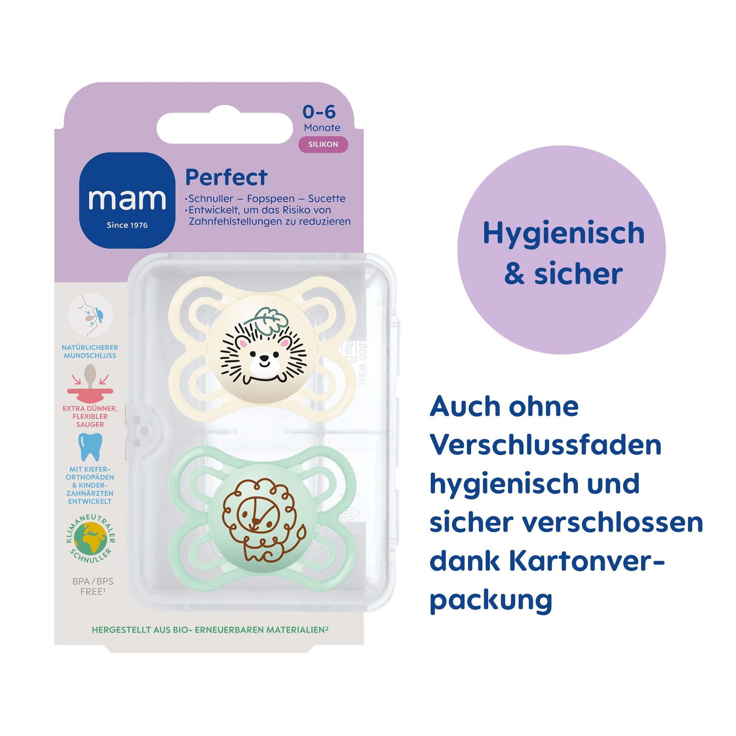 MAM Perfect Day & Night Schnuller | 0-6 Monate | Babyschnuller für Neugeborene | 94% Akzeptanz | beugt Zahnfehlstellungen vor | mit Zahnmedizinern entwickelt| SkinSoft Silikon |Igel/Schaf | 4 Stück