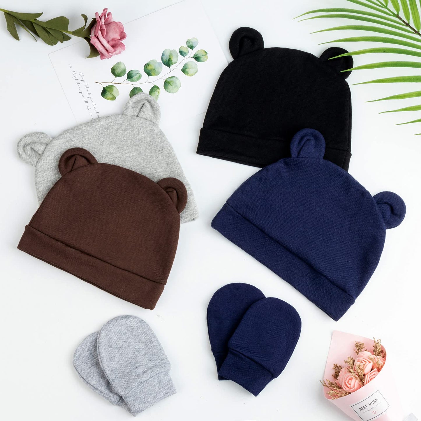 DRESHOW Neugeborenes Baby Mütze Hut und Handschuhe Set Beanie Bekleidung Unisex Infant Hut Kindergarten Mütze Baby Jungen Mädchen 0-6 Monate