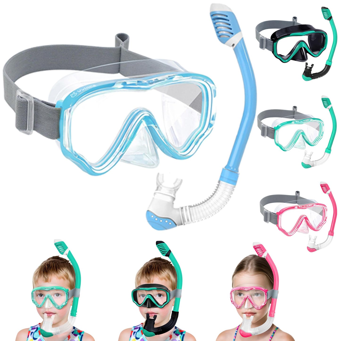 Vvinca Snorkel Set Children from 4-14 Years Diving Goggles with Snorkel Diving Set Girls Boys 180° Anti-Fog Anti-Leak Adjustable Elastic Swimming Goggles Snorkel Mask Dry Snorkel Pink
