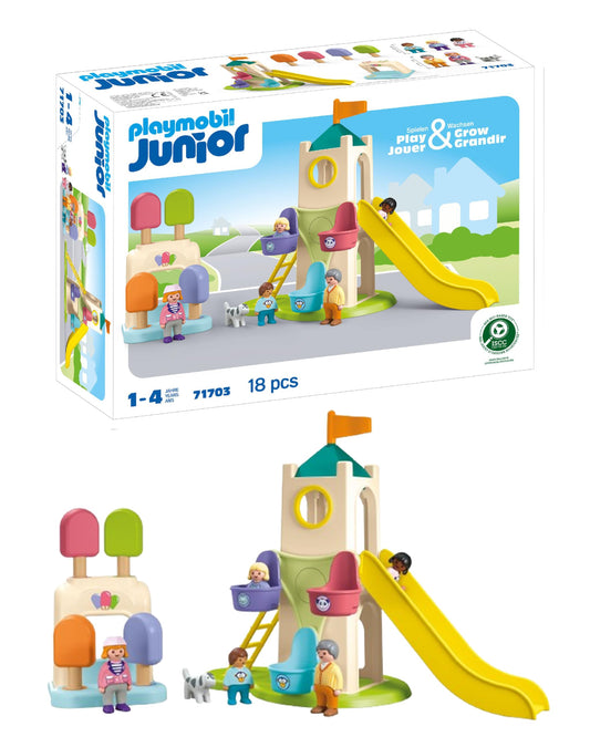 PLAYMOBIL JUNIOR | Erlebnisturm mit Eisstand | nachhaltiges Spielzeug aus biobasierten Kunststoffen | für Kinder ab 1 Jahr | 71703