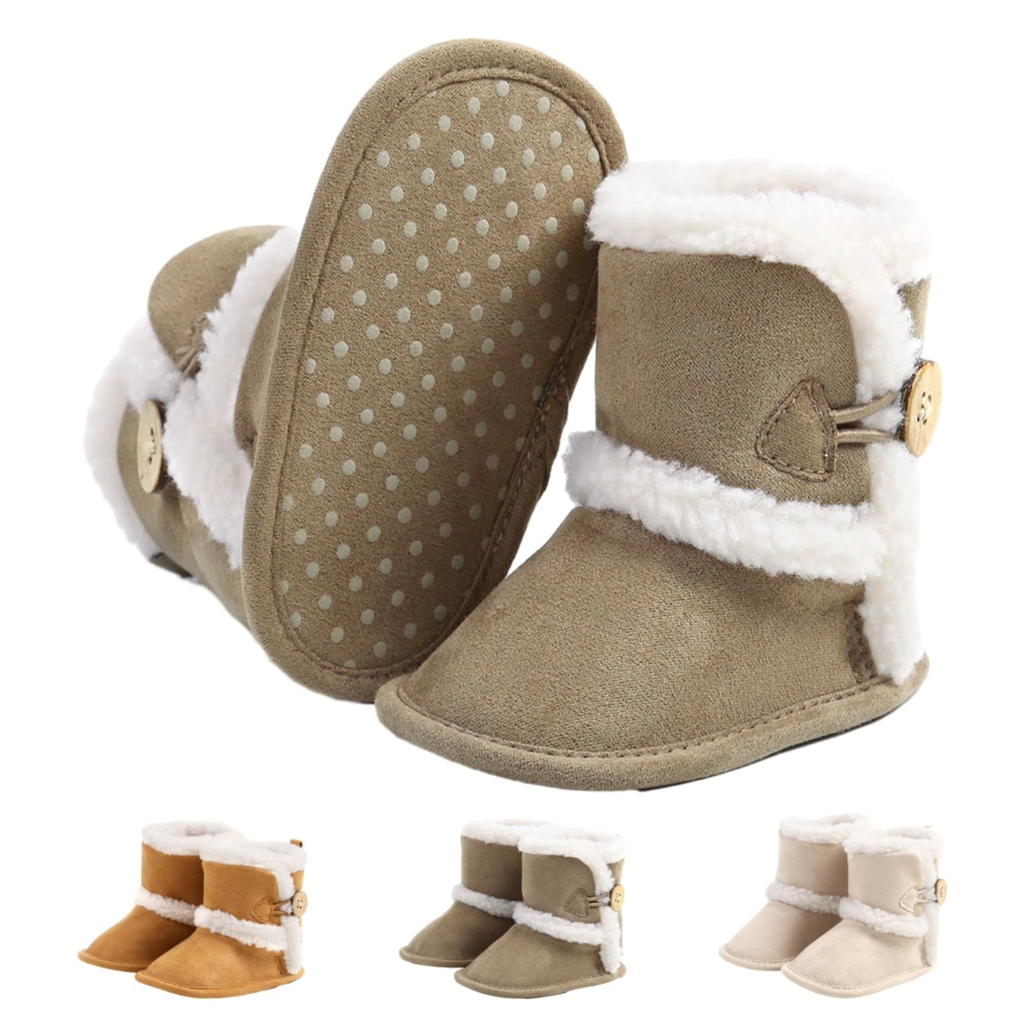 Baby Newborn Fleece Bootie, Winter Warm Non-Slip Soft Sole Winter Shoes, Sock Shoes, Cute Adjustable Crawling Shoes, Prewalker Boots for Girls and Boys, Toddler Size 0-18 Months