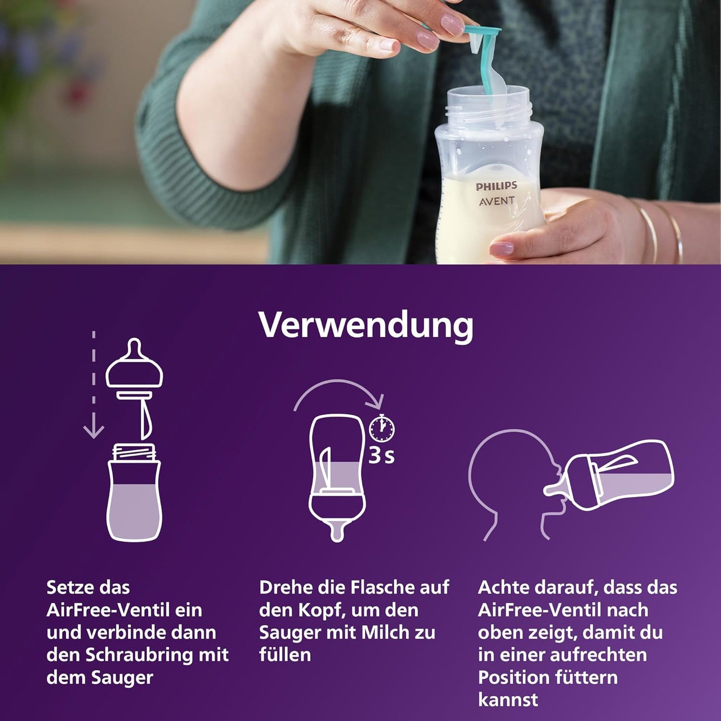 Philips Avent Babyflaschen mit AirFree Ventil, Geschenkset für Neugeborene – 4 Babyflaschen, ultra soft Schnuller und Flaschenbürste, Babys von 0–12 Monaten und älter (Modell SCD657/11) - Meloni2
