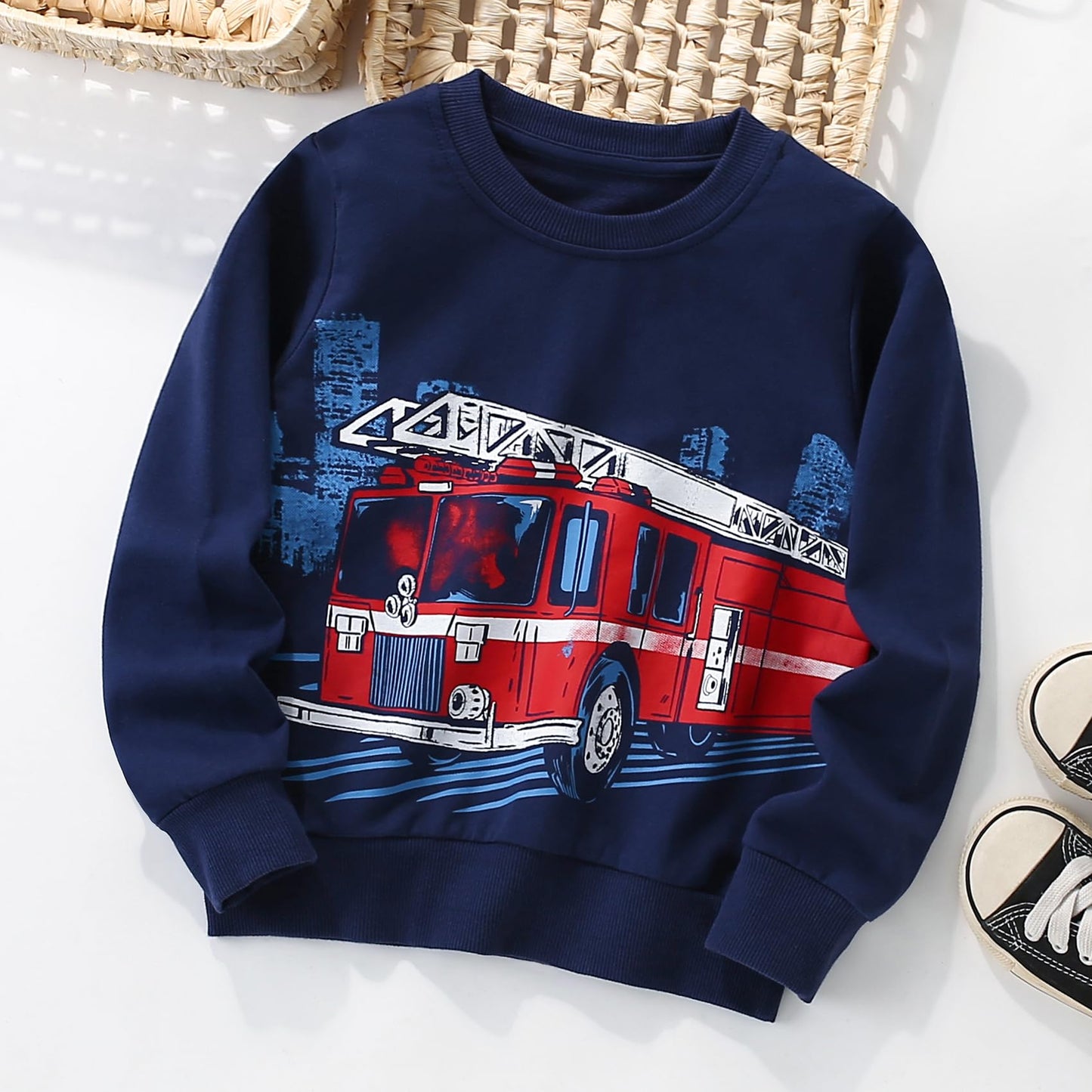 Pilipulu Sweatshirt Boys Kids Pullover Boys Cotton Long Sleeve Shirt Kids Dinosaur Digger Warm Tops 2-7 Years Size 92 98 104 110 116 122