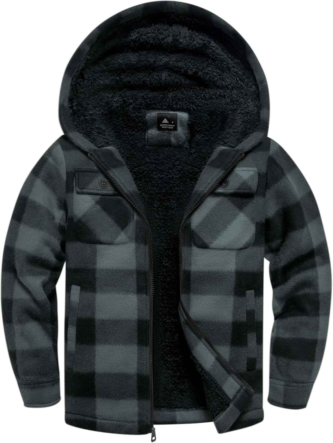 zitysport Shirt Jacket Boys Thick Hoodie Checked Jacket Children with Zip Warm Flannel Jacket Boys Sweat Jacket Outdoor Fleece Jacket Winter Jackets for Boys with Chest Pocket