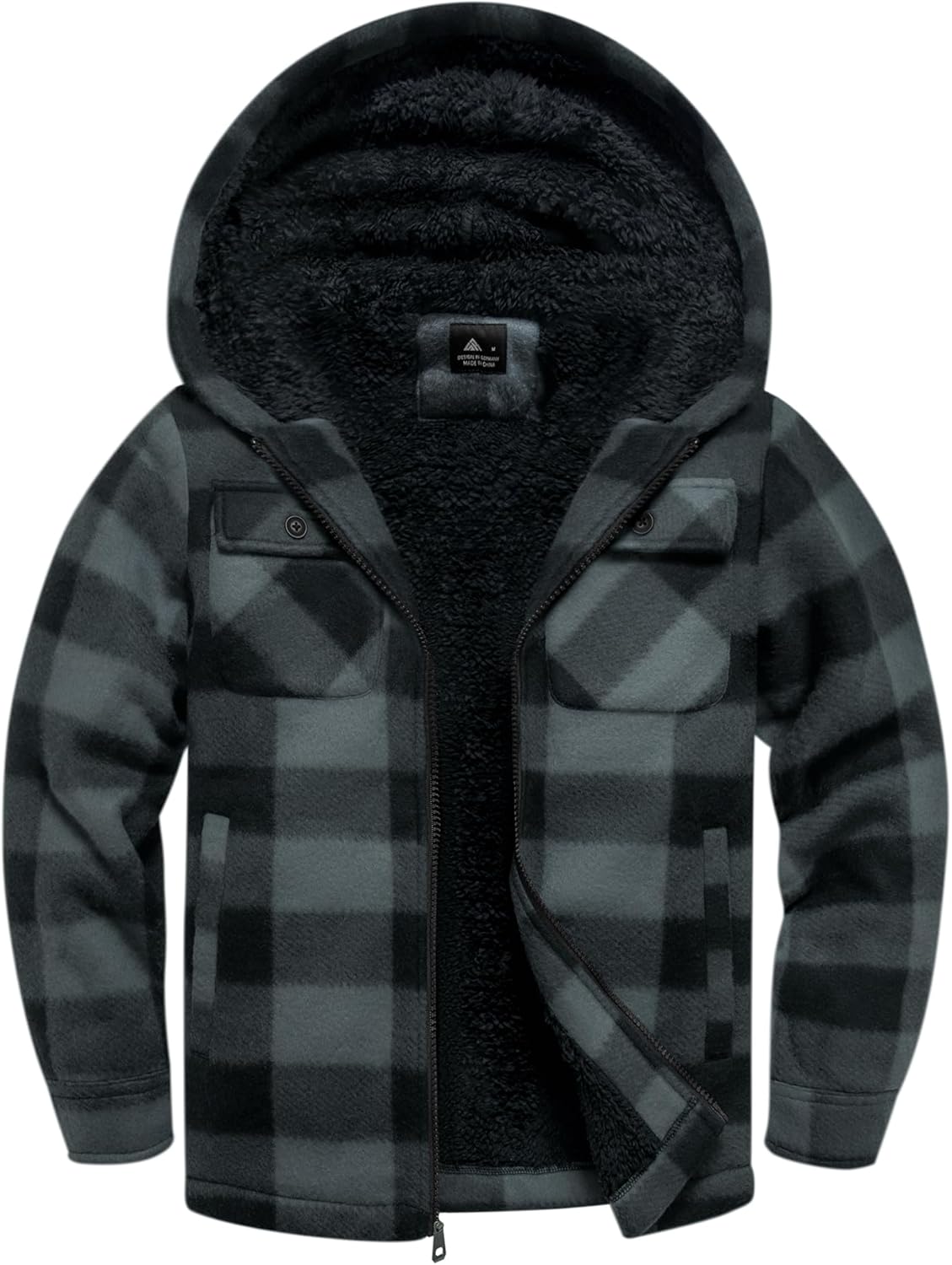 zitysport Shirt Jacket Boys Thick Hoodie Checked Jacket Children with Zip Warm Flannel Jacket Boys Sweat Jacket Outdoor Fleece Jacket Winter Jackets for Boys with Chest Pocket