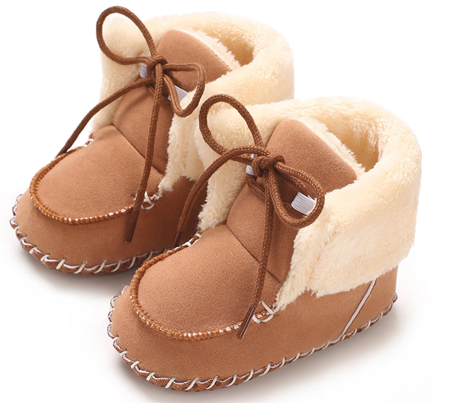 Adigau Baby Boys Girls Winter Boots Soft Sole Warm Boots Lace Flat Prewalker Snow Boots 0-18 Months