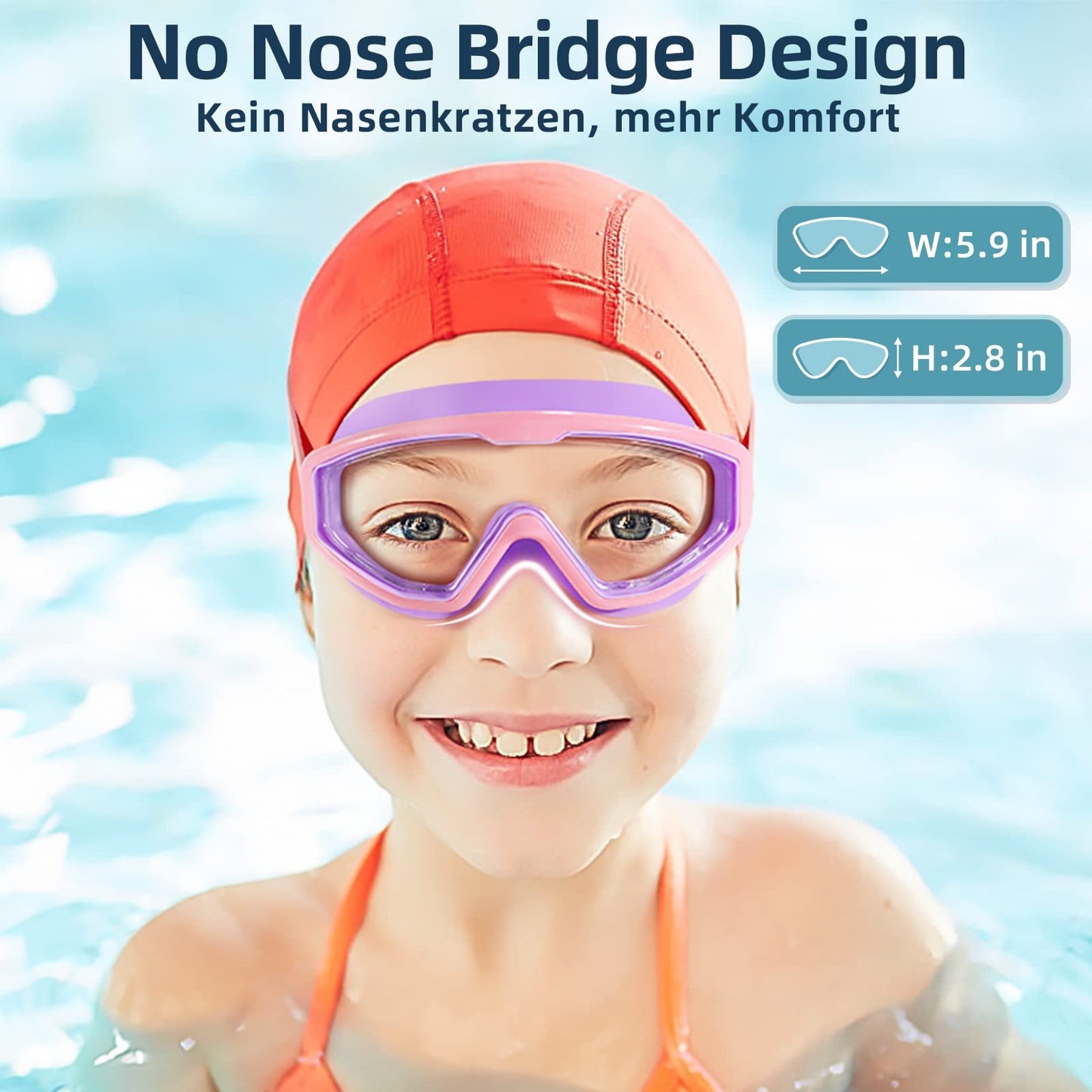 Water Space Swimming Goggles for Children 3-15, Panoramic View, Anti-Fog, No Leaking, Swimming Goggles for Swimming Pool and Beach