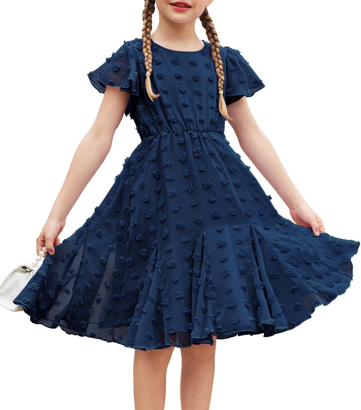 Flypigs Kleid Mädchen Festlich Hochzeit Party Kurzarm Sommer Freizeitkleid Prinzessin Chiffon Kleider Kinder Teenager Kleidung 3-12 Jahre