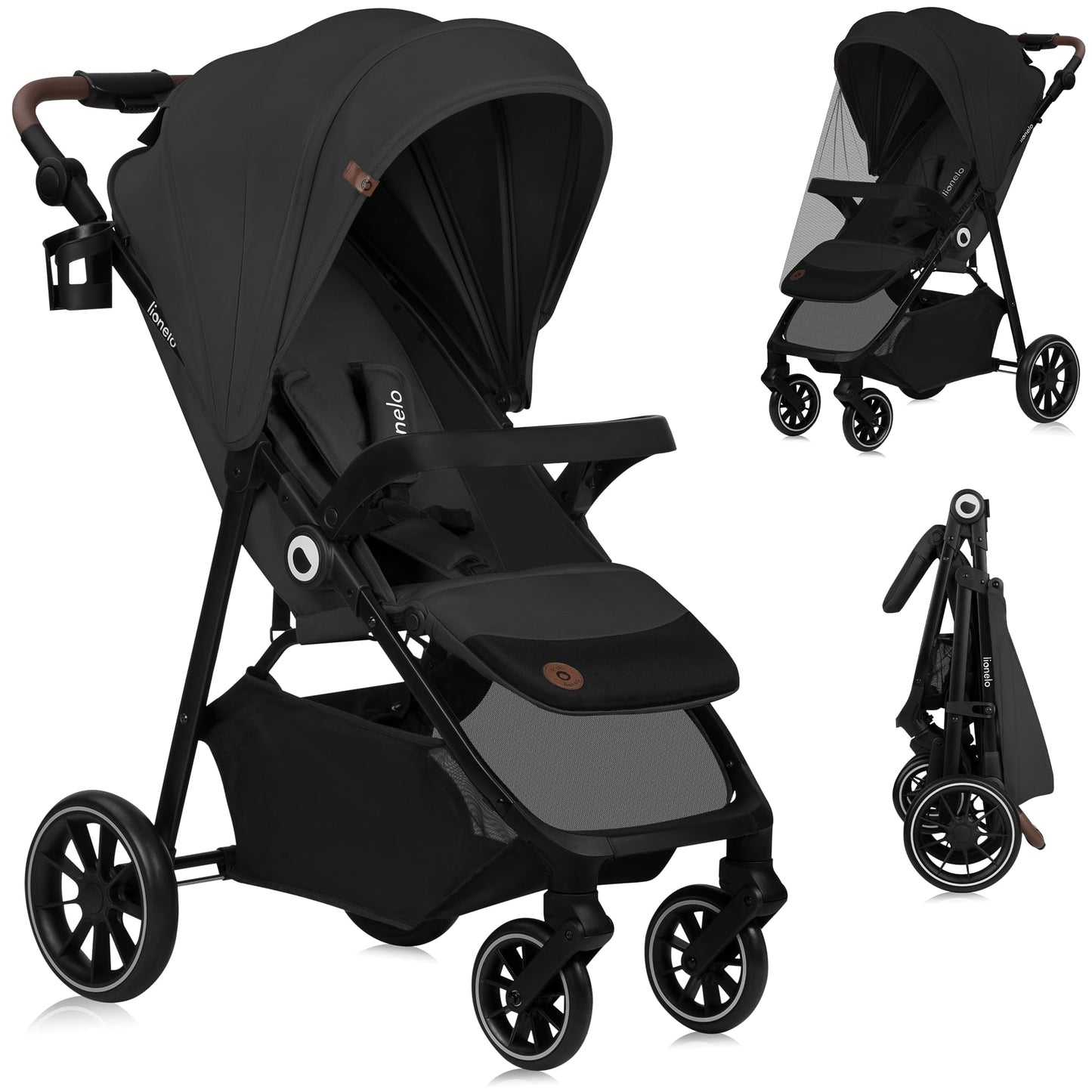 LIONELO Emma Plus Kinderwagen bis zu 15 kg, Kindersportwagen, leicht modern klein Buggy mit Liegeposition, zusammenklappbar, große Räder, großer Korb, Tasche Vivid Turkus