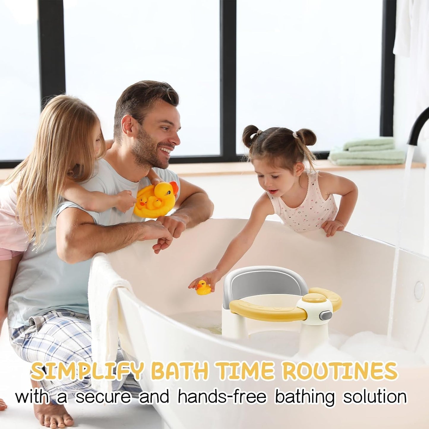 Baby Bath Seat for Babies from 6 Months, Non-Slip Baby Bath Chair, Portable Bath Seat with Suction Cups, Baby Bathtub Toddler Bath Support for Shower (Yellow)