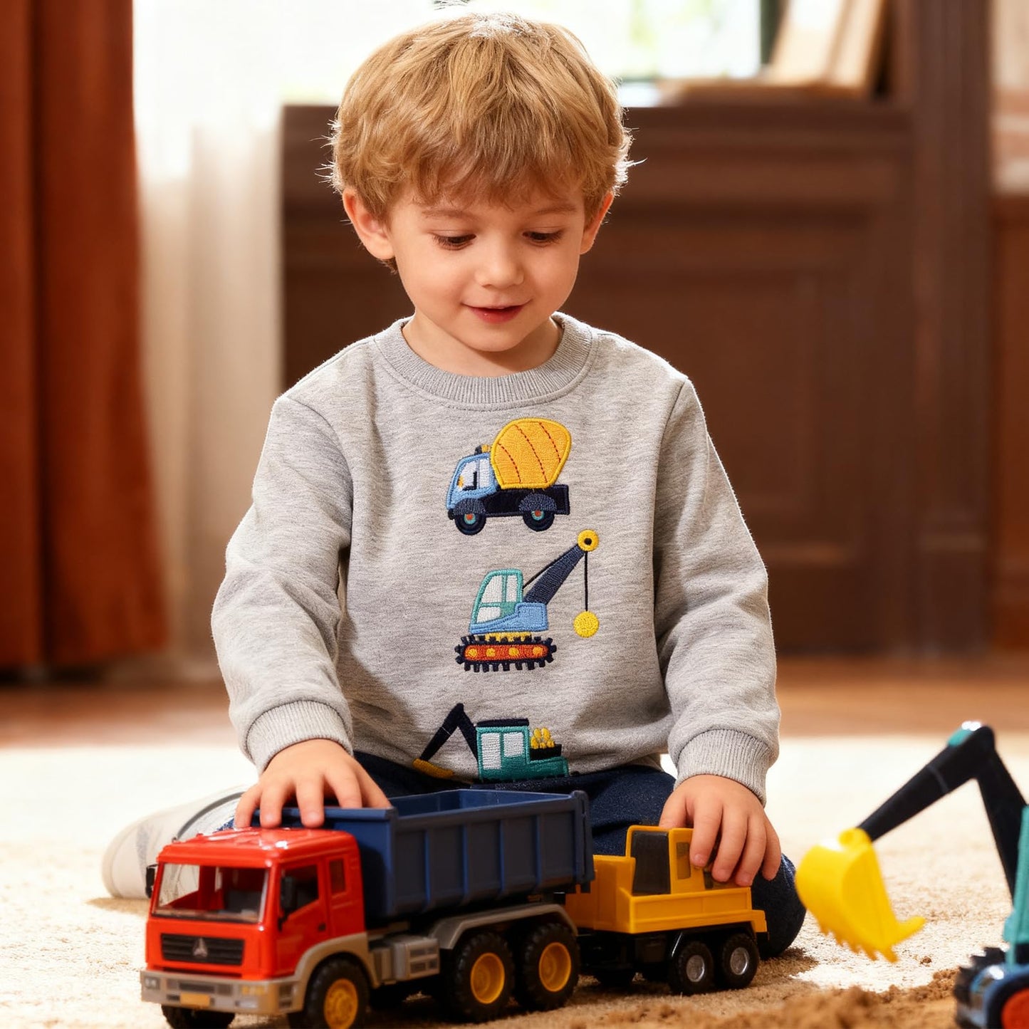 Dinopjs Children's Boys Pullover Sweatshirt Cute Long Sleeve Cotton Dinosaur Cartoon Jurassic Planets Digger Crane Dump Truck Tractor Winter & Spring Christmas Warm Tops 2-7 Years