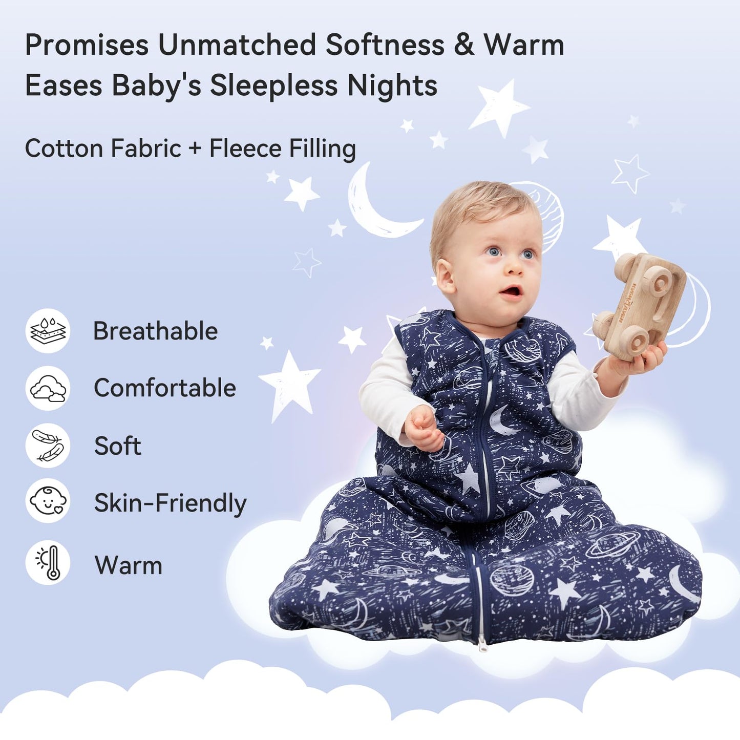 Unnivoll Baby Sleeping Bag, 1.5 Tog Baby Sleeping Bag, 0-6 Months, Pack of 2, Sleeping Bag, Winter, Autumn, 67 cm, for Boys and Girls, Newborns, Coffee