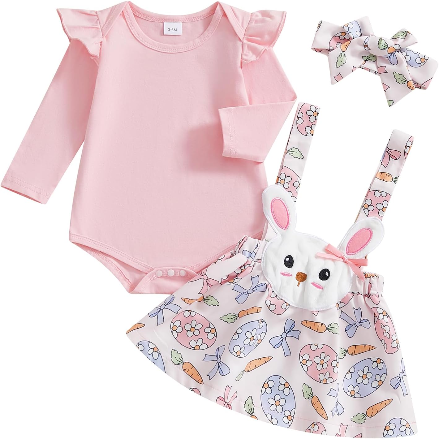 ESSECMBS Infant Baby Girl Halloween Romper Skirt 3 Pieces Clothing Set Long Sleeve Ruffle Shoulder Body Braces Pumpkin Ghost Skirt Headband Girls All Saints Clothing
