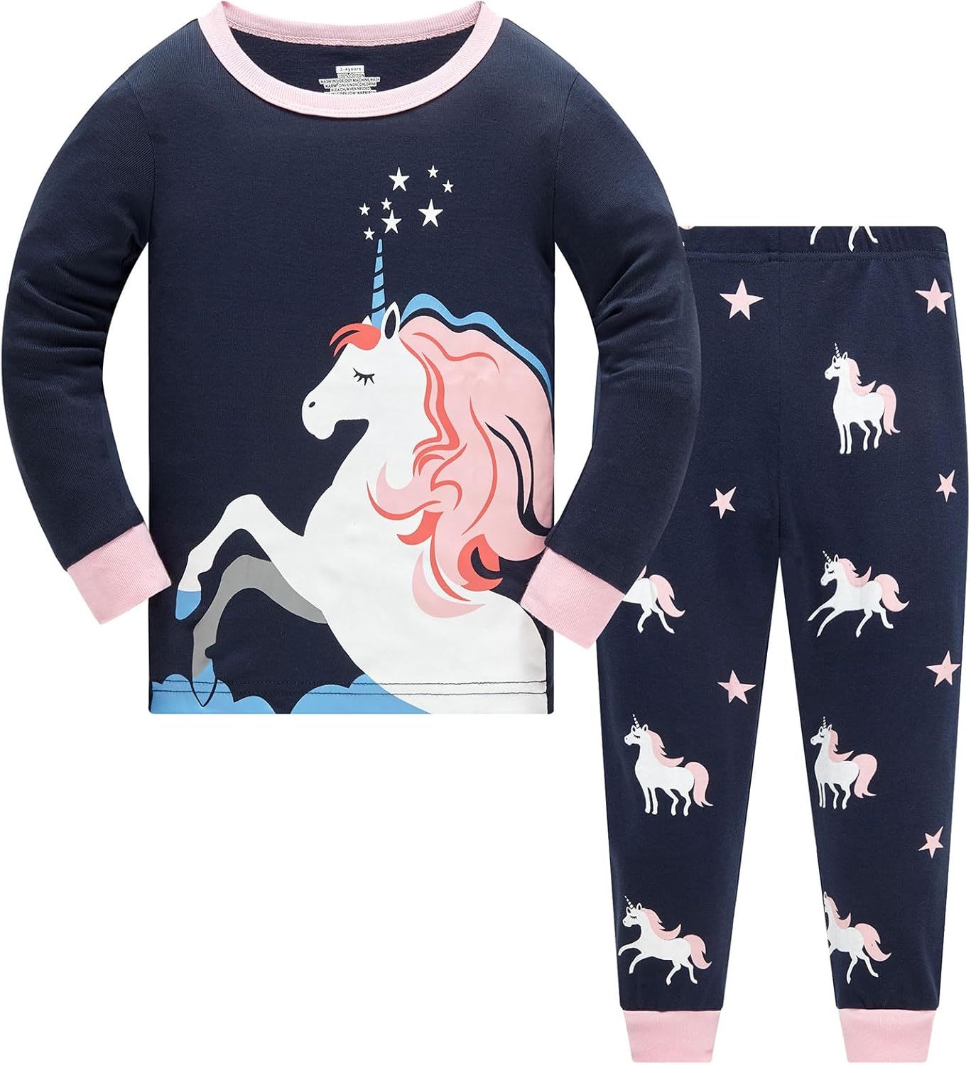 TEDD Girls' Pyjamas, Cotton, Cute, Unicorn, Long Sleeves, Two-Piece Pyjamas Set, Kids’ Sleepwear, Winter, Christmas, Sizes 1-12 Years