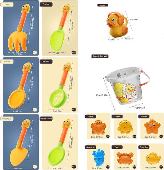 Strand Sandspielzeug Set, 14 Stück Sandkasten Spielzeug Set mit Sand Förmchen, Eimer, Schaufeln, Gießkanne Sandspielzeug Set für Kinder,Sandspielzeug ab 1 Jahr