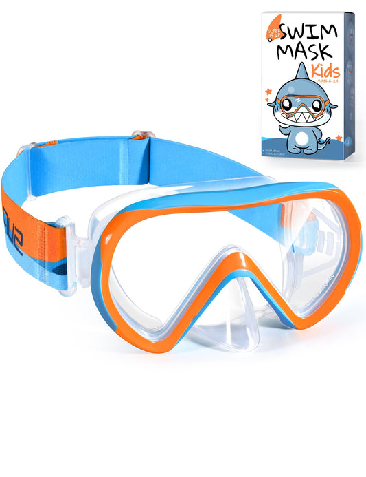 Supertrip Taucherbrille Kinder mit Stoffband,Schwimmbrille Kinder fur Mädchen Jugen,Gehärtetes Glas Schnorchelmaske Kinder mit Nase,180°Panorama Tauchmaske Schwimmmaske Kinder Anti-Leck fur 6-14 Jahre