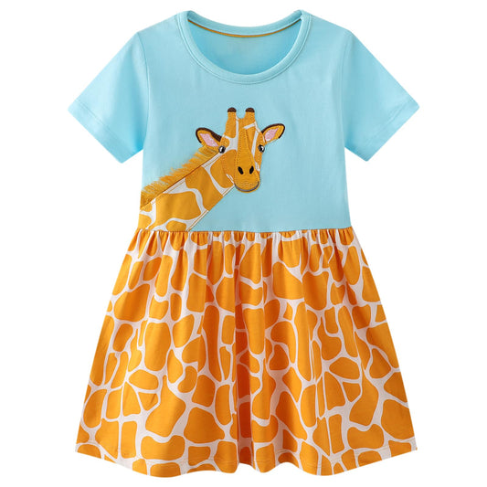 Dinopjs Kleider für Kleines Mädchen Kurzarm Kleid Cartoon-Stil Regenbogen Ozean Prinzessinnenkleid Dino Giraffe Osterhase Meerjungfrau Kinder Prinzessin Kostüm Tägliche Sommer Rock Ferienkleider