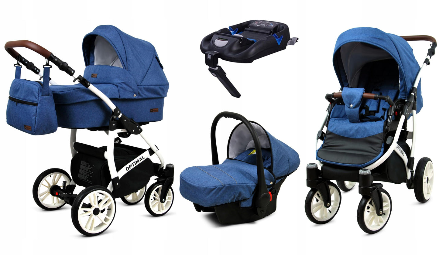 BabyLux® Kinderwagen Set 4 in 1 - Optimal - incl. Babywanne, Buggy Sportsitz, Auto-Babyschale, ISOFIX-Basisstation - Autositz - Kinderwagenset - Kombikinderwagen mit Wickeltasche usw.