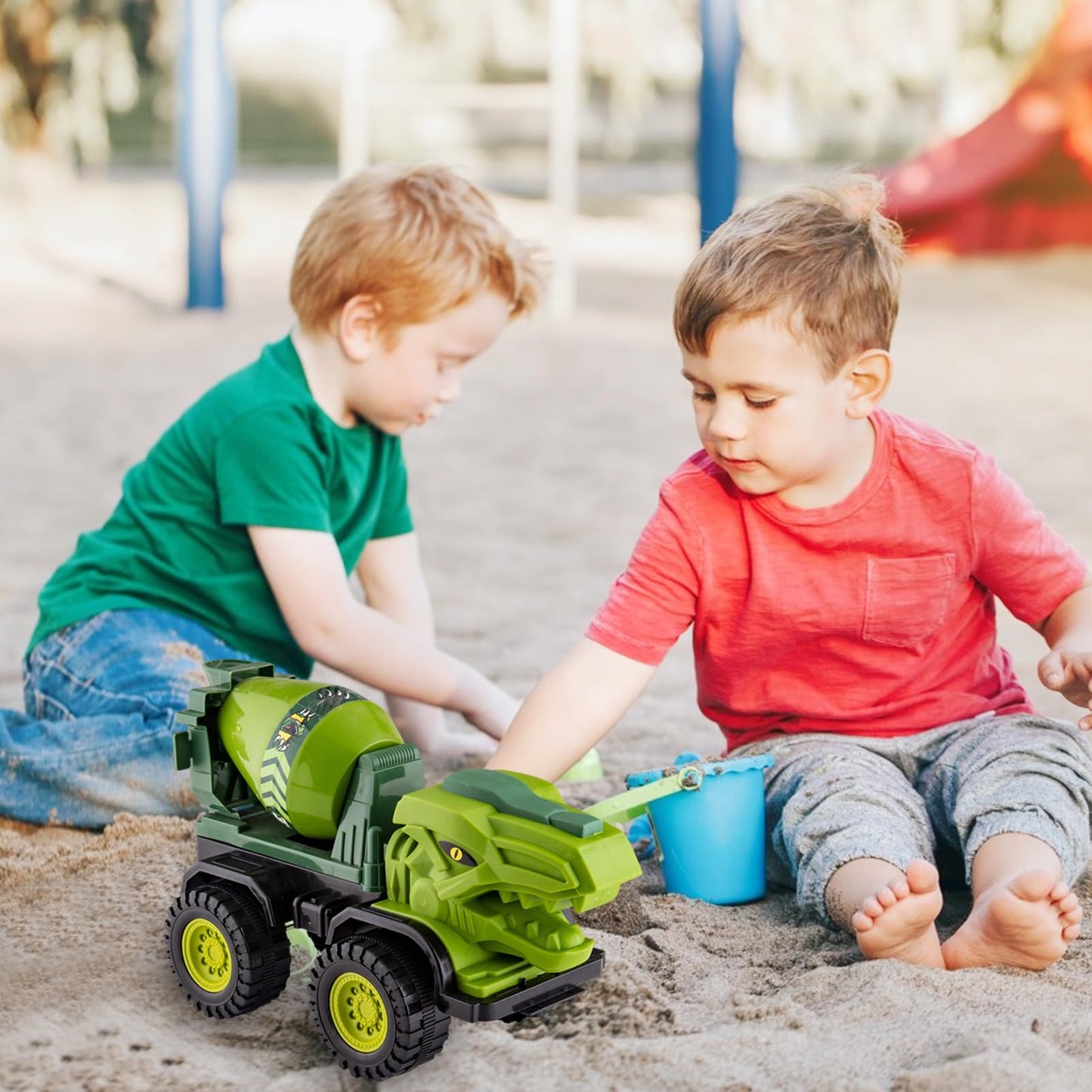 Baustellenfahrzeuge ab 3 Jahren, Set mit 3 Dinosaurier-Sandgruben-Spielzeugset mit Bagger, Transporter, Muldenkipper, robustem Sandspielzeugfahrzeugen Auto, geeignet als Sandspielzeug für Kinder ab 2+ (01)