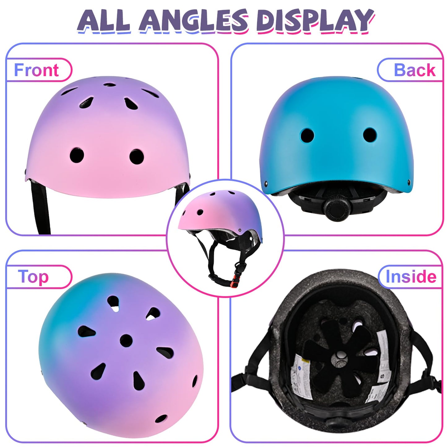 PIPIZHU Skater Helmet Bicycle Helmet for Children, Gradient Color, Boys and Girls, Safety and Lightweight Children's Helmet Skateboarding Helmet for Bicycle Skateboard Roller Skate Scooter BMX and Ride Helmet