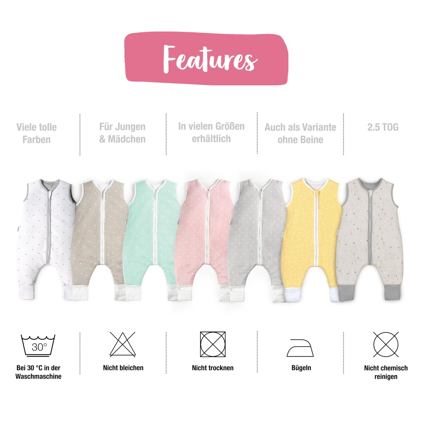 Ehrenkind® Baby Sleeping Bag with Feet, 2.5 Tog, Organic Cotton, All-Year Sleeping Bag, Oeko-Tex Seal, Children’s Winter and Summer Sleeping Bag