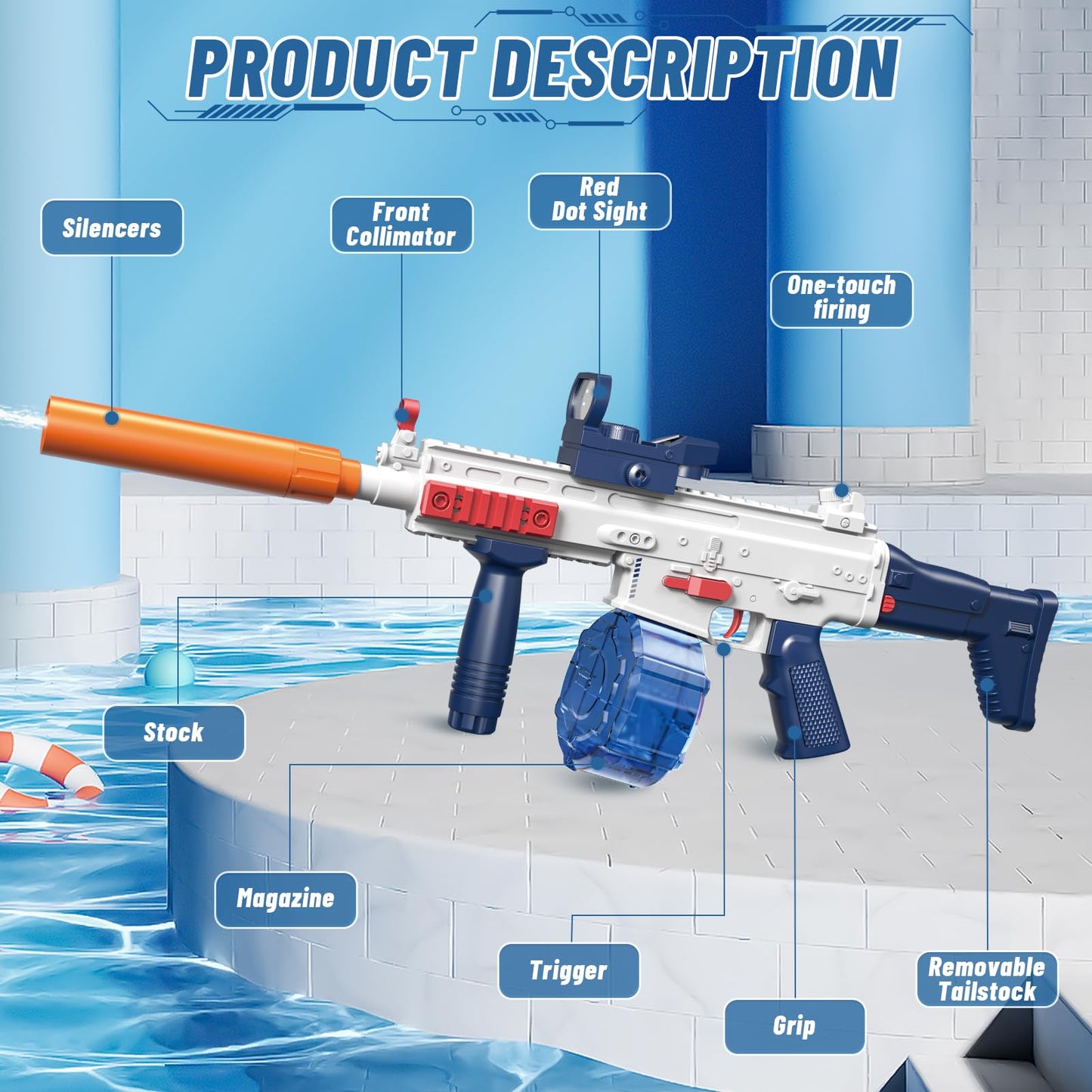 Elektrische Wasserpistole Sehr Stark Wassermaschinenpistole mit Wiederaufladbare Batterie Squirt Gun Wasser Spielzeug bis zu 20ft,Outdoor Water Gun Schießspiel für Erwachsene and Kinder (Blau)
