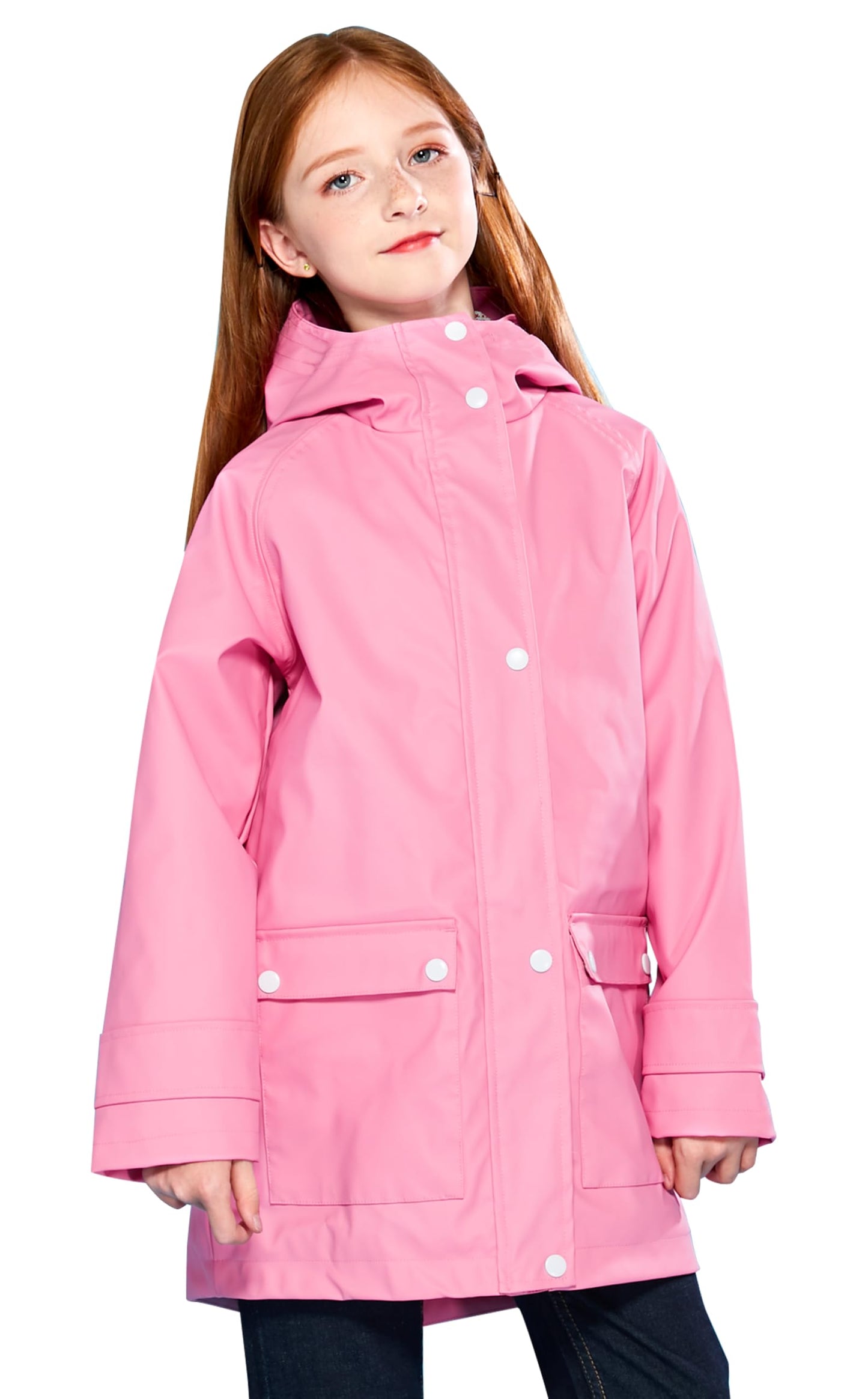 SOLOCOTE Kinder Regenjacke mit Kapuze gefüttert Gummi Regenmäntel für Mädchen Jungen Wasserdicht Winddicht Größe