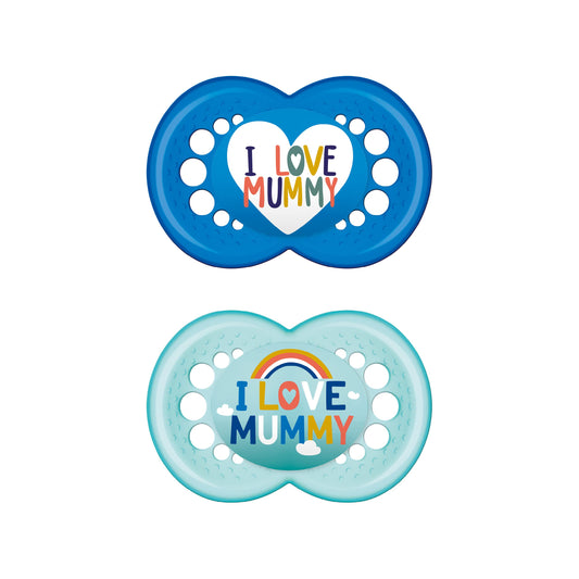 MAM Original Schnuller im 2er-Set, zahnfreundlicher Baby Schnuller aus nachhaltigen & bio-erneuerbaren Materialien, Sauger aus MAM SkinSoft Silikon, mit Schnullerbox, 6-16 Monate, rosa/lila