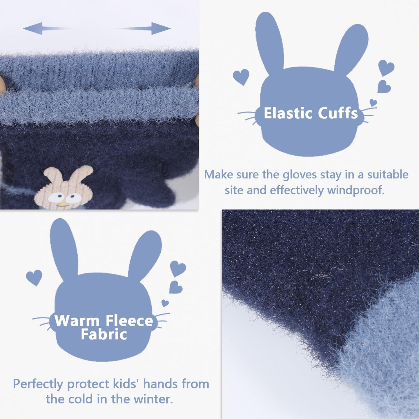 Becellen 2 Paar Winter Strickhandschuhe Kinder, 2 Farben Niedliche Magische Handschuhe Elastische Warme Vollfinger Handschuhe für Jungen Mädchen