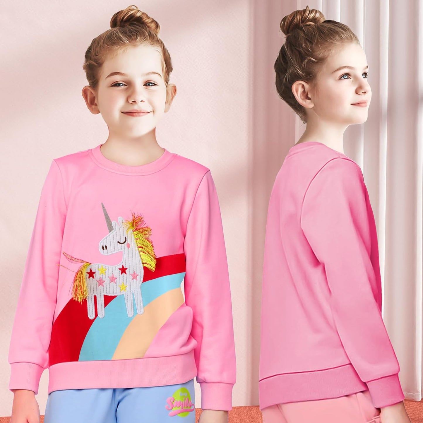 JinBei Sweatshirt für Mädchen Kinder Pullover Baumwolle Top Casual Jumper Kleinkind Langarmshirt Warme Kleidung, Alter 2-7 Jahre alt, Gr.92-122