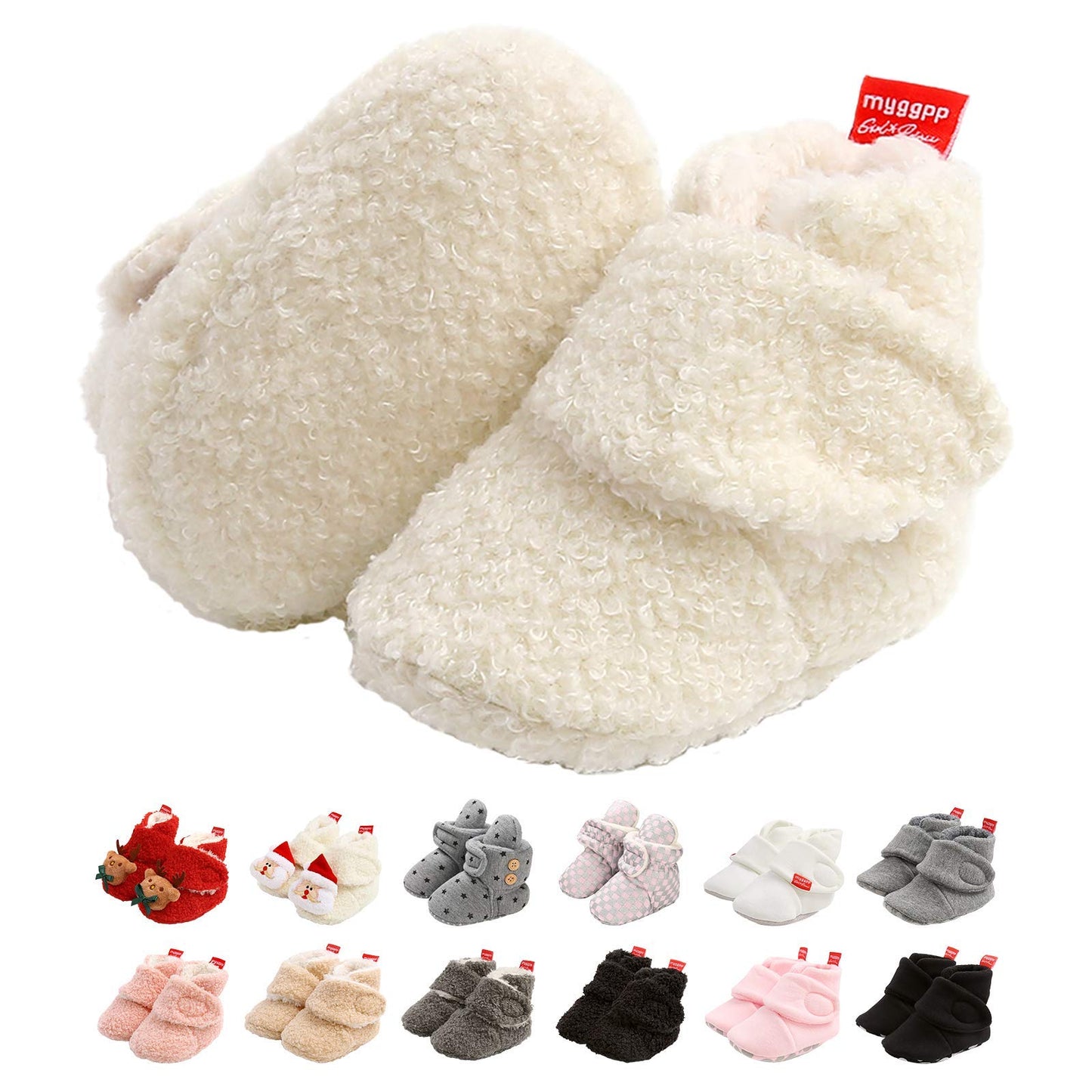 Edoton Infant Boys Girls Warm Slippers Winter White Cute Soft Cotton Unisex Non-Slip Baby Shoes for Christmas First Birthday Gift.