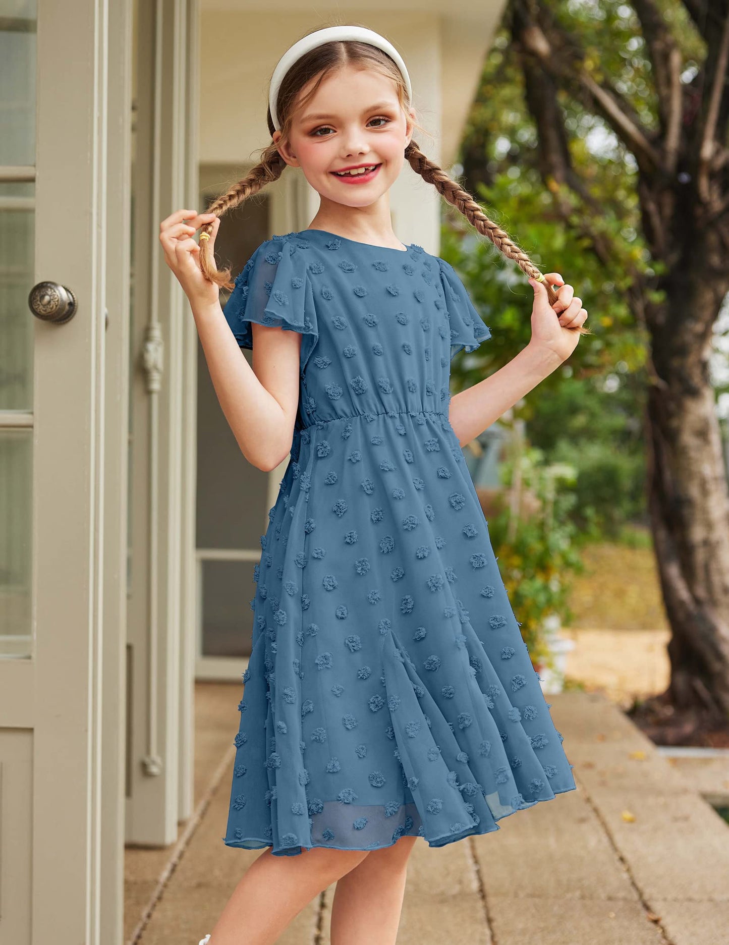 Flypigs Kleid Mädchen Festlich Hochzeit Party Kurzarm Sommer Freizeitkleid Prinzessin Chiffon Kleider Kinder Teenager Kleidung 3-12 Jahre