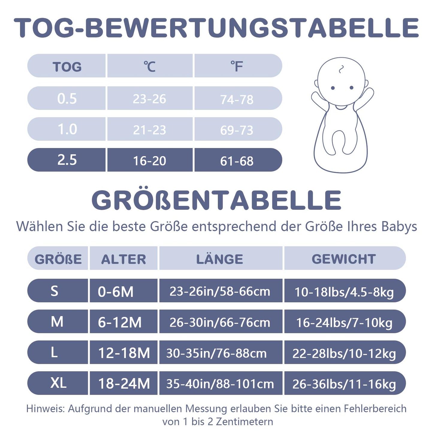 Mosebears Baby Sleeping Bag Winter 2.5 Tog, 100% Cotton Baby Winter Sleeping Bag for Babies 0-24 Months, M (6-12 Months)