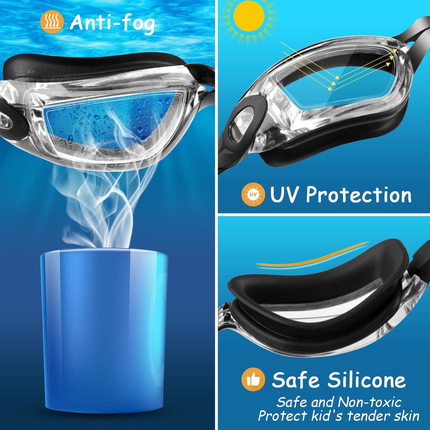 COOLOO Schwimmbrille Kinder, 2 Stück Schwimmbrille für Kinder Kind Jungen Mädchen Junior 3-15 Jahre,Anti-Fog,Kein Auslaufen