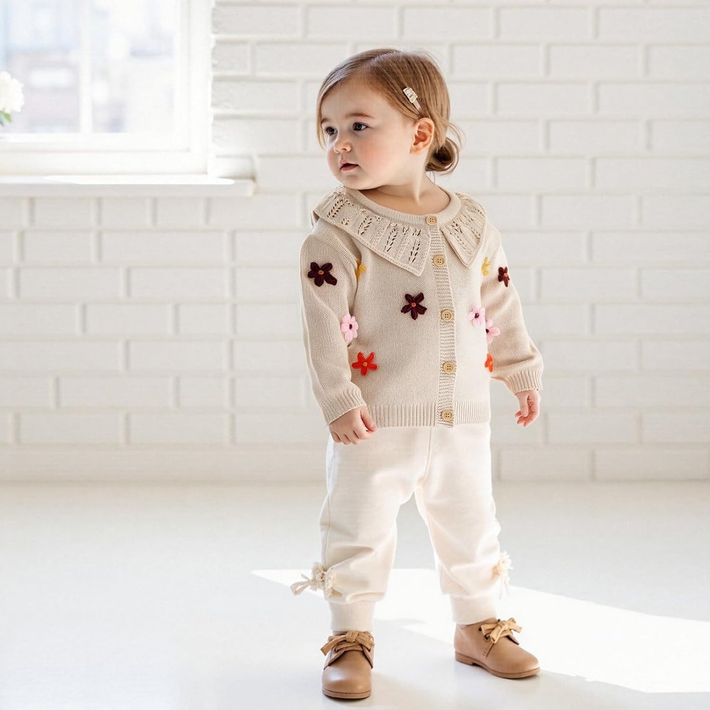 FOMOYUU Strickjacke für Kleinkinder und Neugeborene, Mädchen, langärmelig, Knopfleiste, Sweatshirt, Jacke, Herbst-Outfits