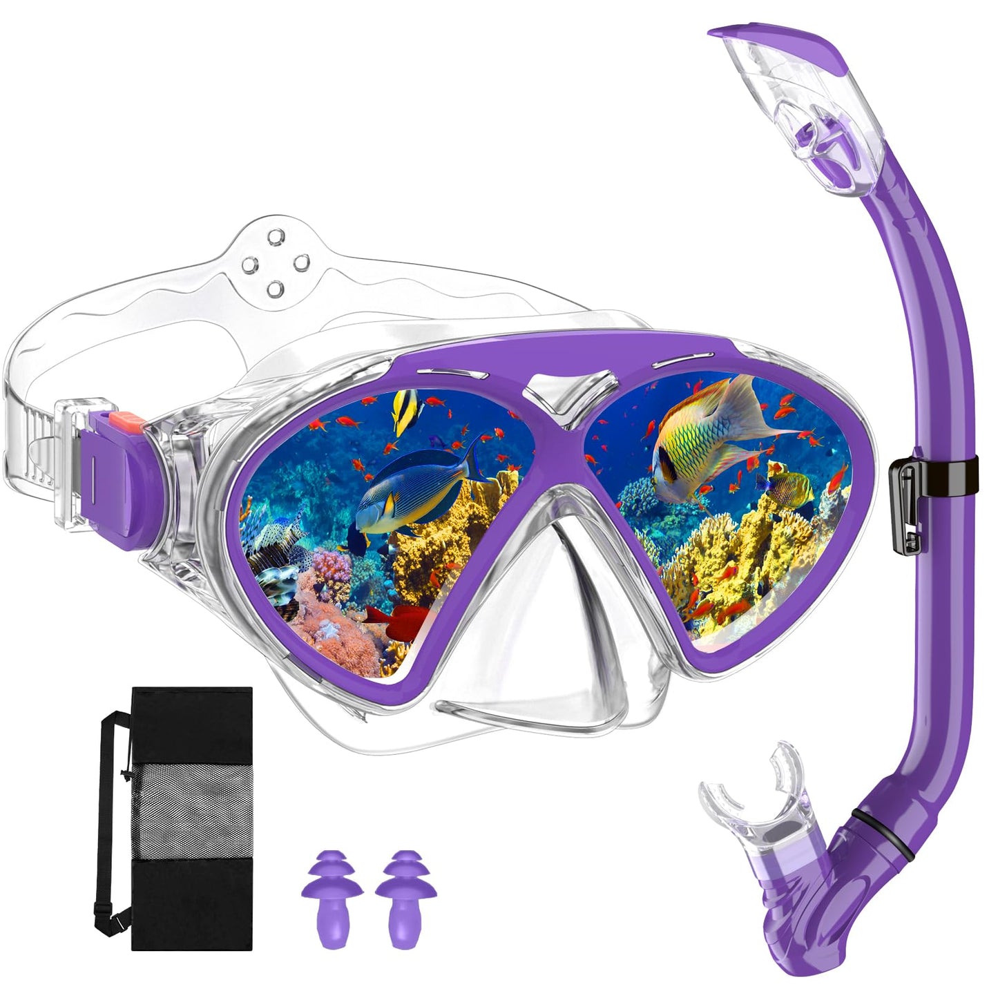 JEMULICE Taucherbrille Kinder, Schwimmbrille Kinder Schnorchelmaske für Jungen Mädchen, Tauchmaske mit Nasenabdeckung 180°Panorama HD Anti Nebel Anti-Leck Schwimmmaske für Kinder 4-16 Jahre