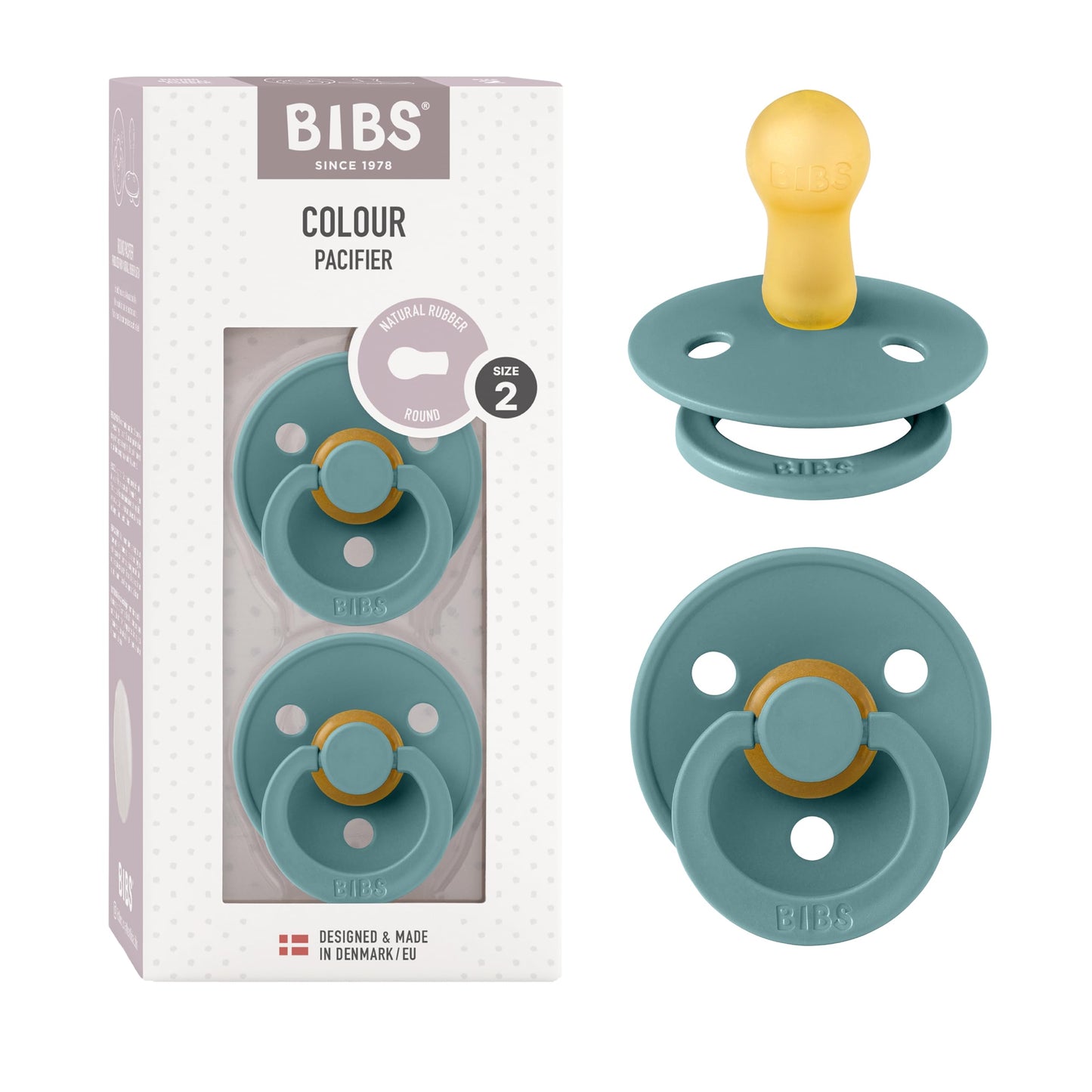 BIBS Colour Schnuller 2er-Pack, BPA-frei, Kirschform Nippel. Naturkautschuk/Latex, Hergestellt in Dänemark. Größe 2 | 6+ Monate | 2-Pack, Coral/Ruby