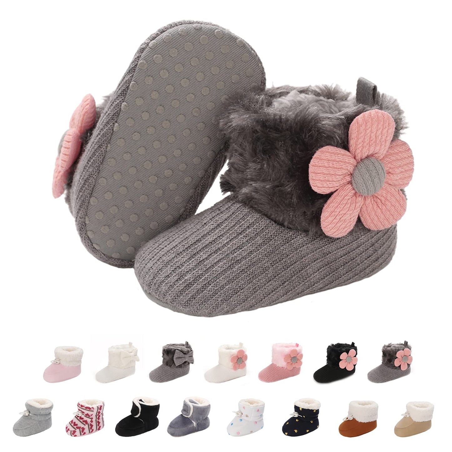 Baby Newborn Fleece Bootie, Winter Warm Non-Slip Soft Sole Winter Shoes, Sock Shoes, Cute Adjustable Crawling Shoes, Prewalker Boots for Girls and Boys, Toddler Size 0-18 Months