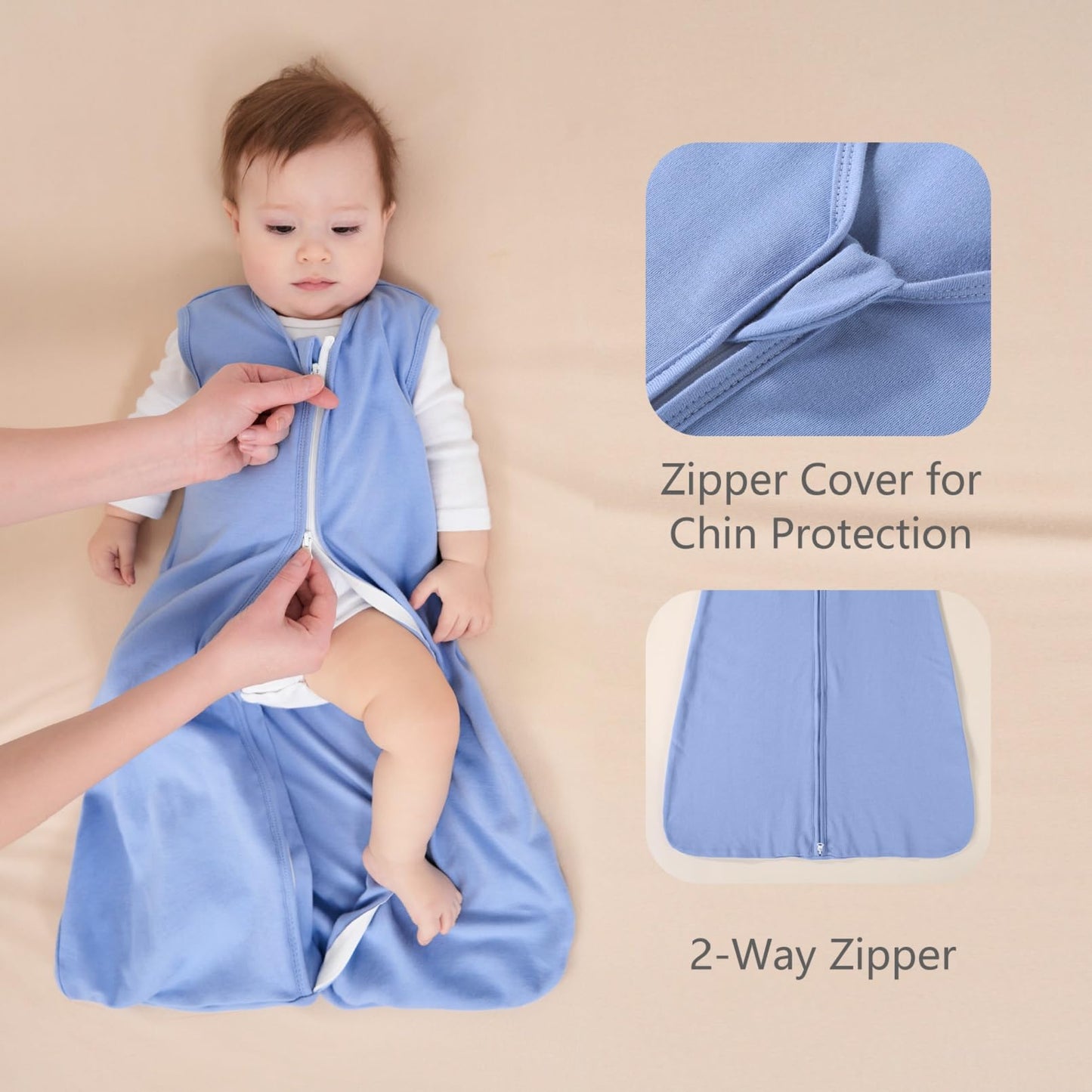 FIEMOL Baby Sleeping Bag 2.5 Tog 0-6 Months, Winter Cotton Newborn Baby Sleeping Bag, Wearable Blanket for Infants and Toddlers, 2-Way Zip Sleeping Bag, 67 cm, Rainbow