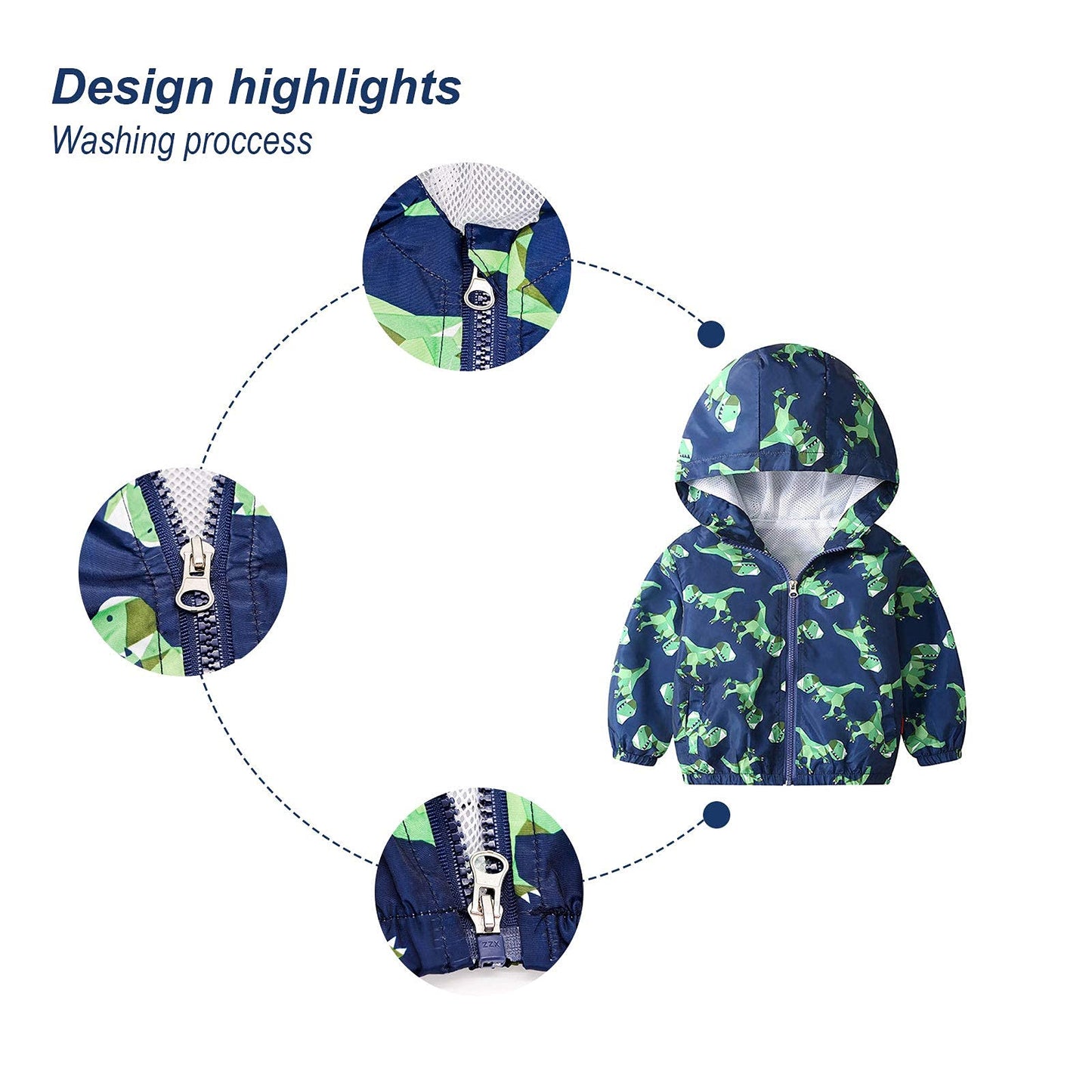 JinBei Jacke Baby Junge Kinder Jacken Kapuzen Sweatjacke Kapuzenjacke Cartoon Aufdruck Jungen Winddicht Mantel Windjacke Übergangsjack Frühling Herbst Outwear Softshelljacke 1-7 Jahre