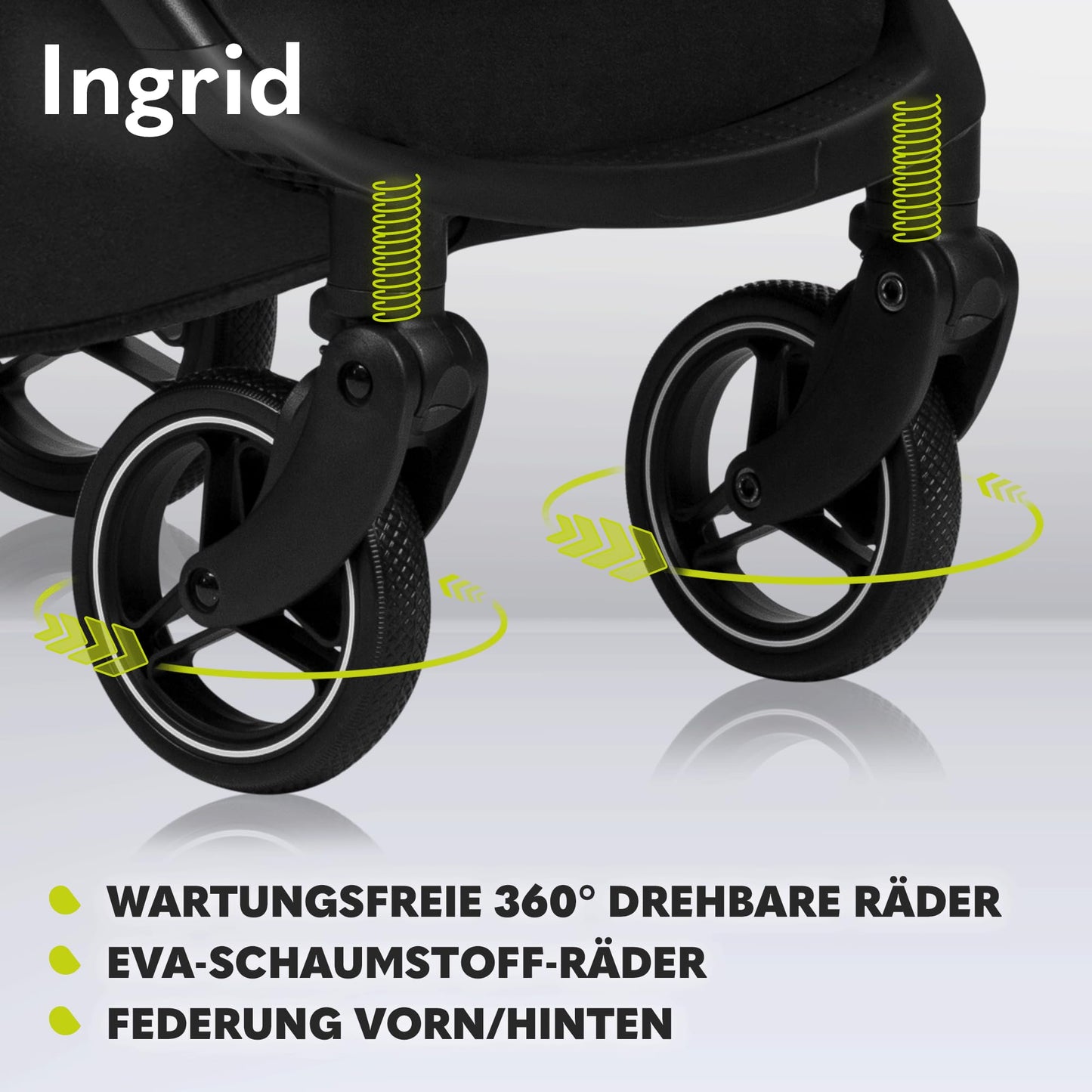 LIONELO INGRID Kinderwagen bis 22 kg von 6 Monaten bis 4 Jahren Große 360° schwenkbare Räder Volle Federung Einhändig zusammenklappbar Verstellbare Rückenlehne und Fußstütze Großes XXL-Verdeck